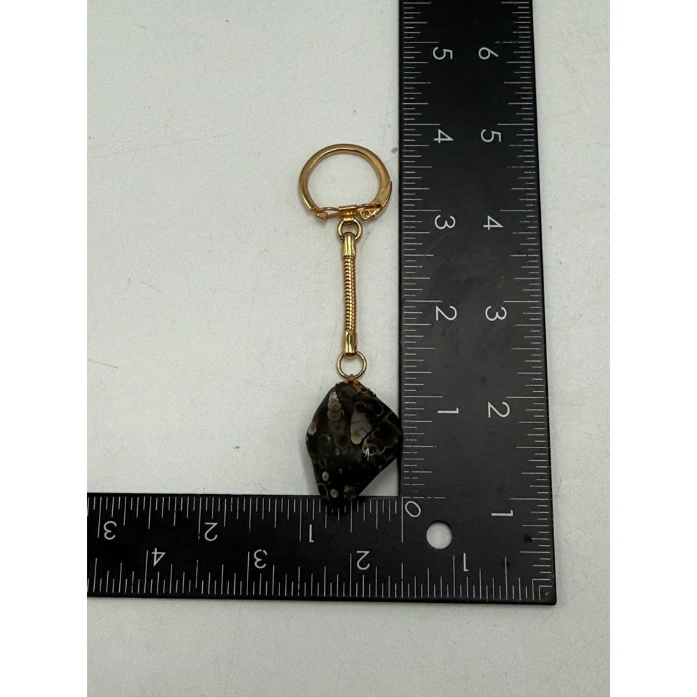 Vintage Natural Tumbled Fossil Stone Keychain Gold Tone Snake Chain Key Ring